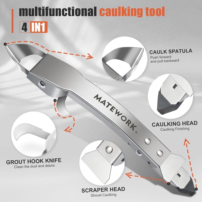 Matework Caulking Tool Kit, Stainless Steel Caulk Remover Caulking Tool Set with Cut Resistant Gloves, Scraper, Silicone Caulking Tools, 4 in 1 Caulking Finishing Tool for Bathroom Kitchen Living Room - Image 2